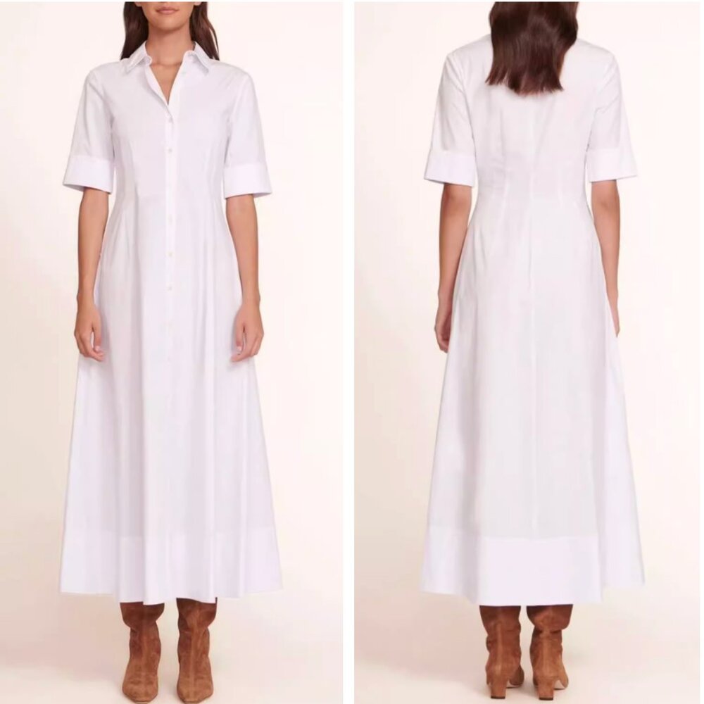 NWT STAUD Joan Maxi Dress Sz2/8 White Shirt Dress Causal Cotton